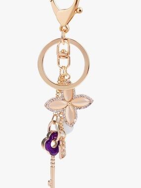 Floral Enamel bag/purse charm Keychain with lock & key